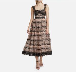 Cinq à Sept Fen Lace-Trim Silk Sleeveless Midi-Dress
